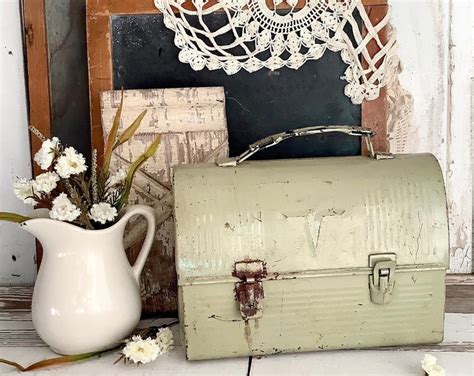 vintage green metal industrial worker lunch box|Vintage Green Metal Lunch Box .